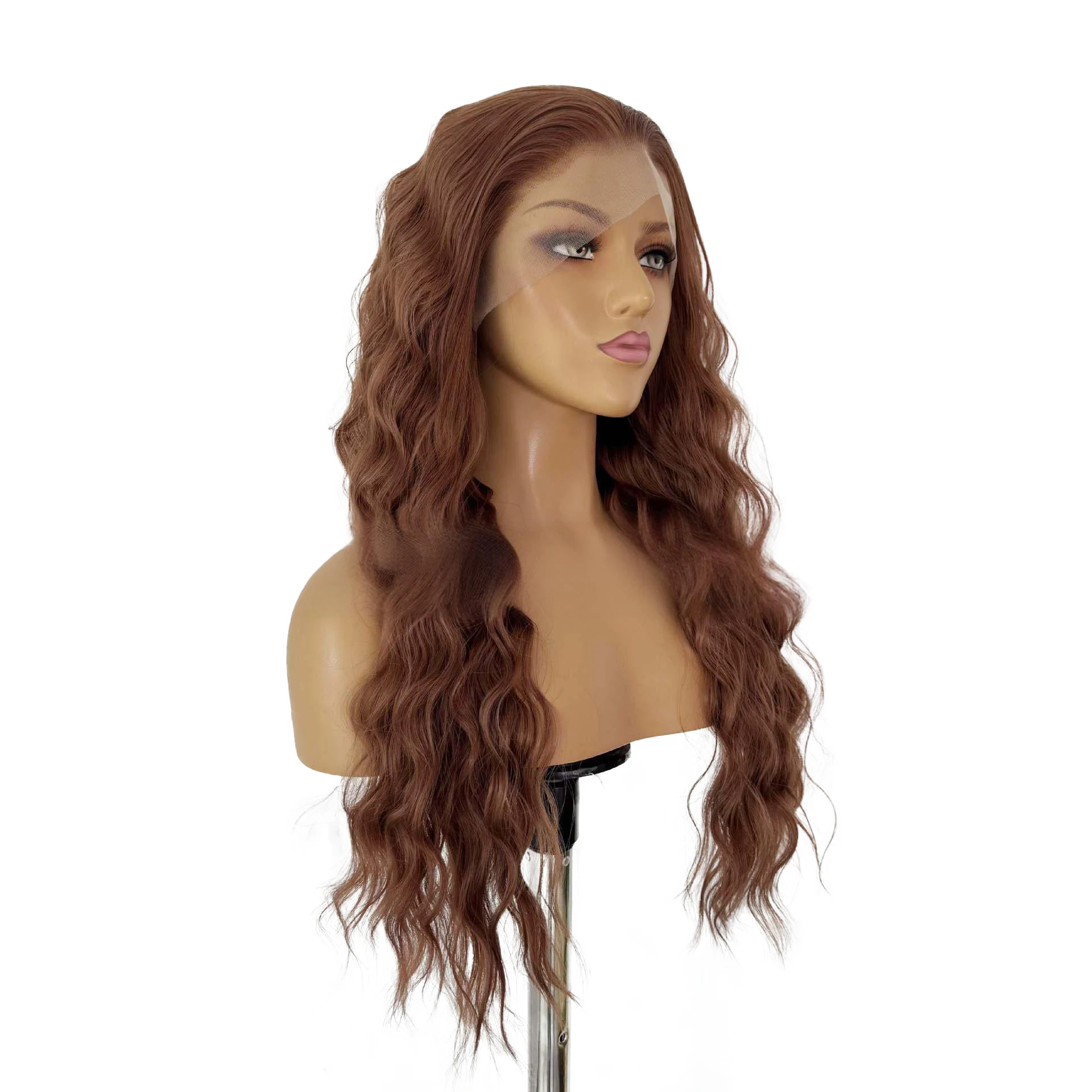 The New 14-26 Inch Light Brown Wavy 13x4 Front Lace Synthetic Hair Is Suitable For Women To Wear In Daily Life As A High-End Wig