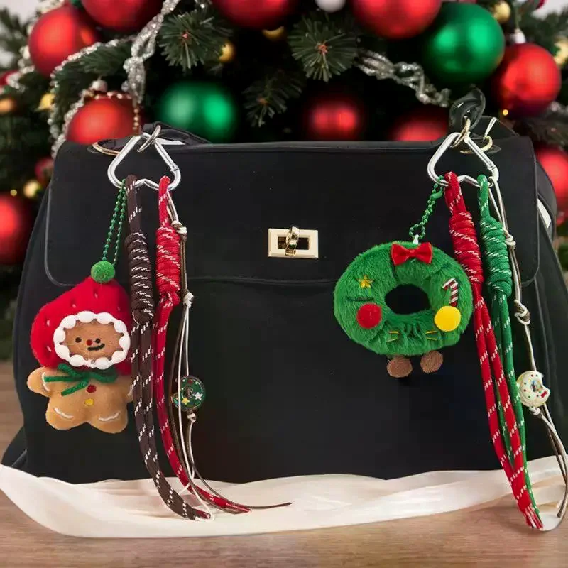 Christmas Plush Cartoon Gingerbread Man Christmas Wreath Pendant Keychain Backpack Hanging Ornament Xmas New Year Gift