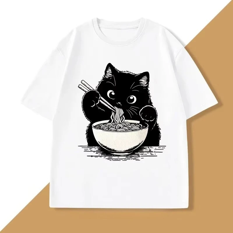 Camiseta Noodle Cat, camiseta Pure Ramen Cat Mom, camisetas modernas de verano para amantes de los gatos, camisetas con gráficos divertidos, camisetas de manga corta