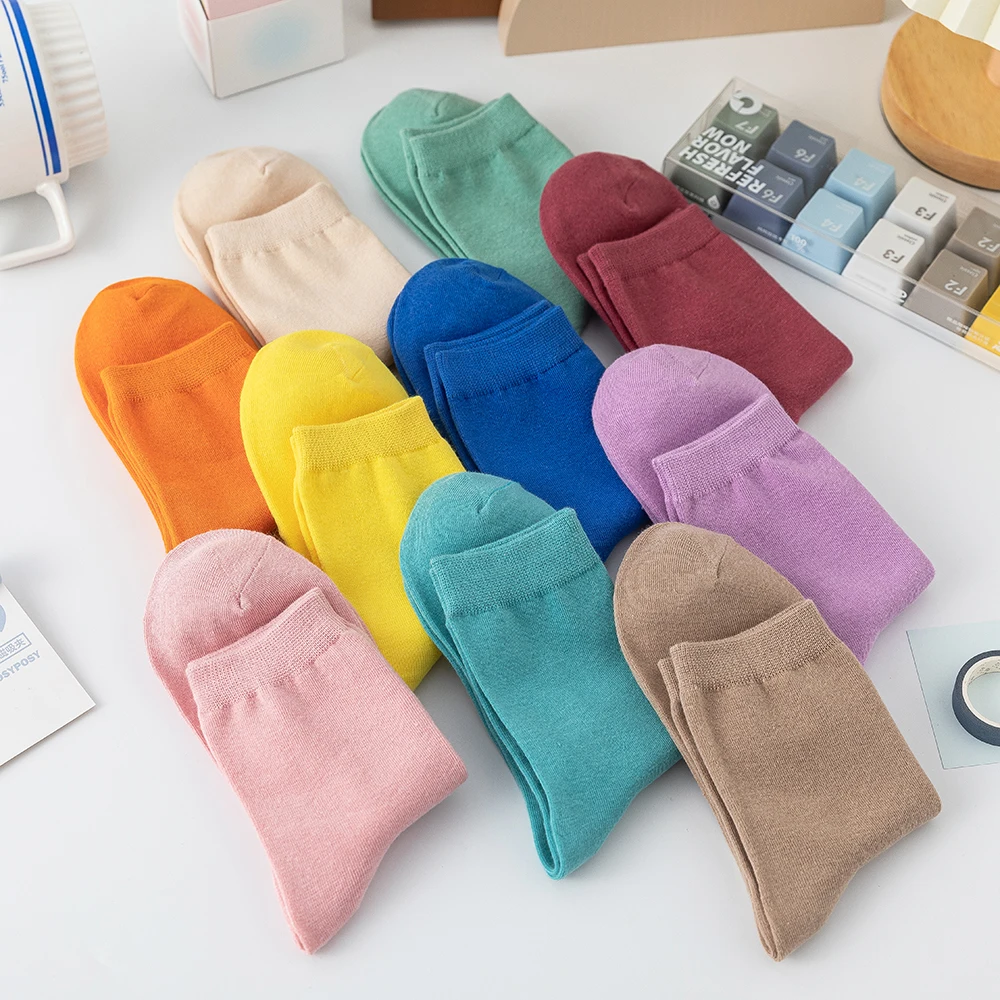 10 Pairs/Lot New Woman Cotton Socks Men Sock Solid Color Autumn Spring For Female\'s Soft Breathable Colorful Girl