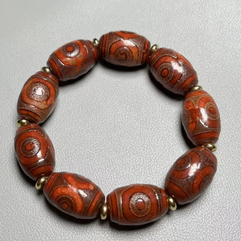 Tibetan-style one-to-nine-eye Dzi agate bracelet men women, with aged and weathered finish, suitable for family portrait
