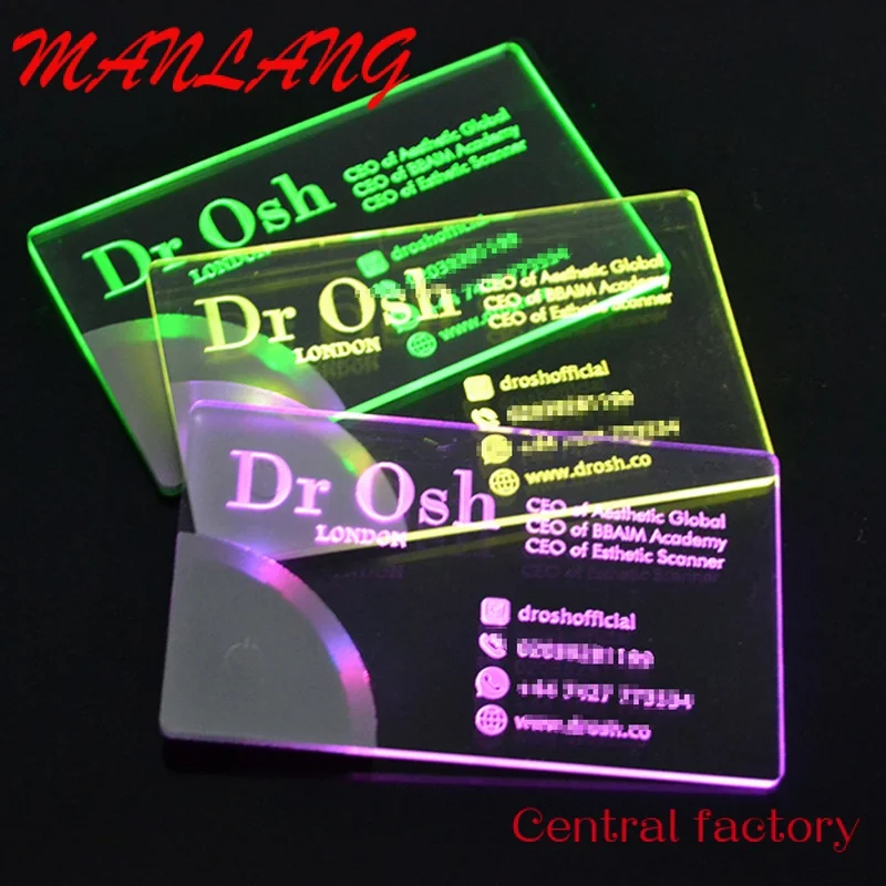 

Custom Plain blank acrylic laser company gift give away with colorful lighting up Led business card