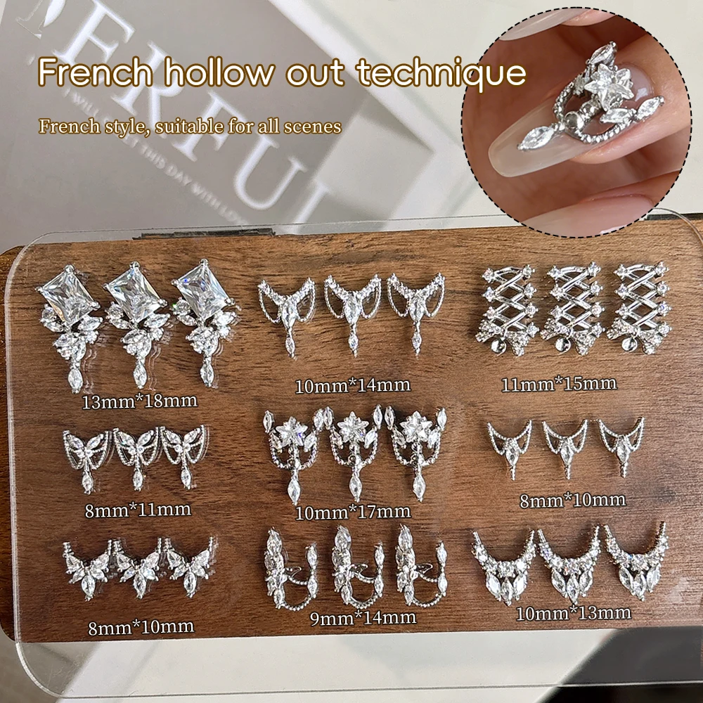 KANIU 1PCS Hollow Out Diamond Charms Luxury Butterfly Chain Nail Decor Zirconia Tassel Alloy Charm For Nail Charms Part Supplies