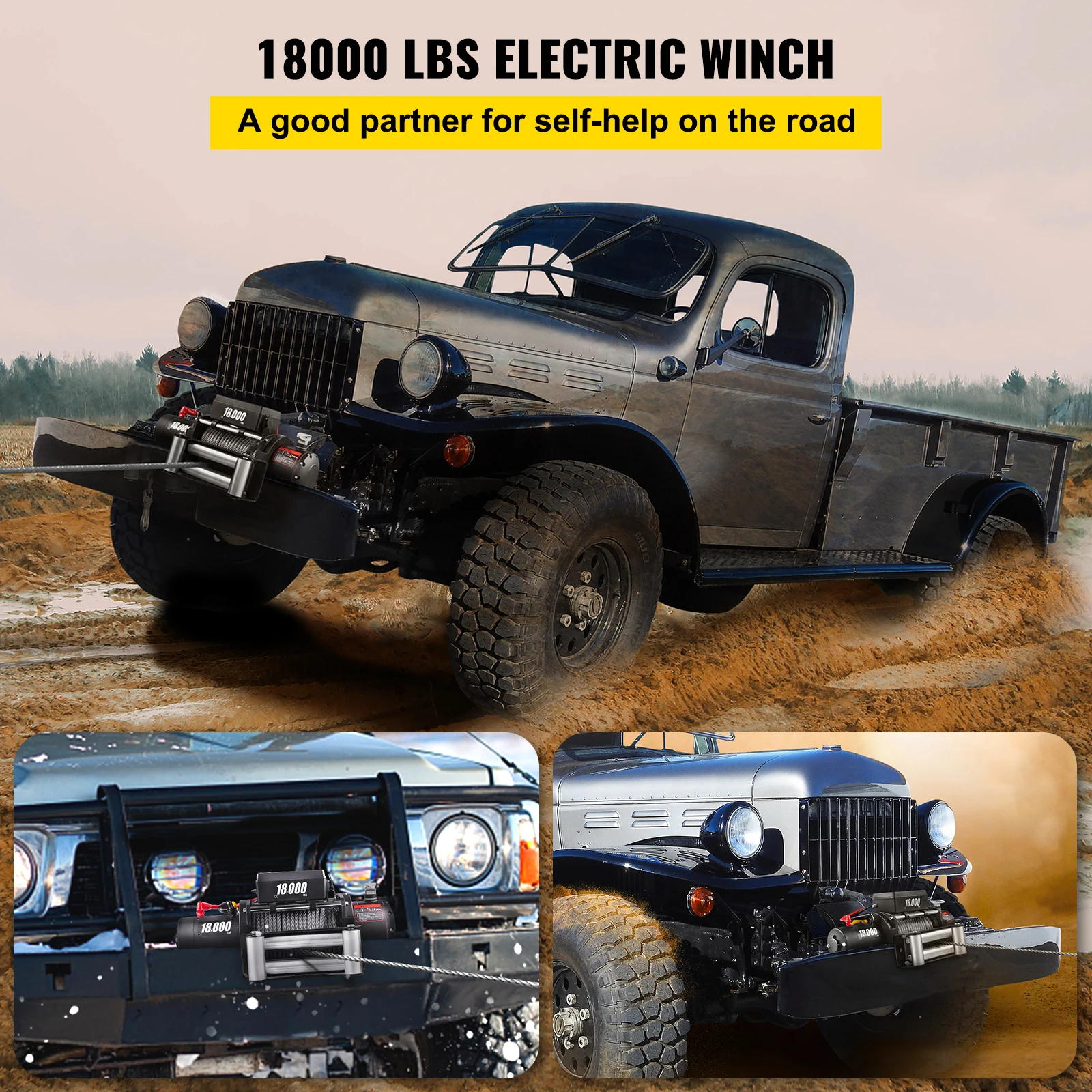 VEVOR Truck Winch 18000lbs Electric Winch Cable Steel 12V Power Winch w/ Wireless Remote Control and Powerful Motor for UTV ATV