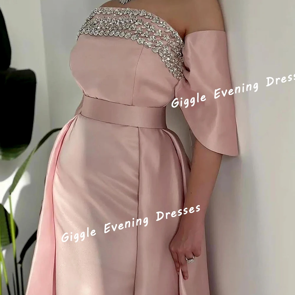 Giggle Satin Beading Strapless Sashes Elegance Prom Gown Saudi Arab Exquisite Floor-Length Evening Party Dresses for Women 2024