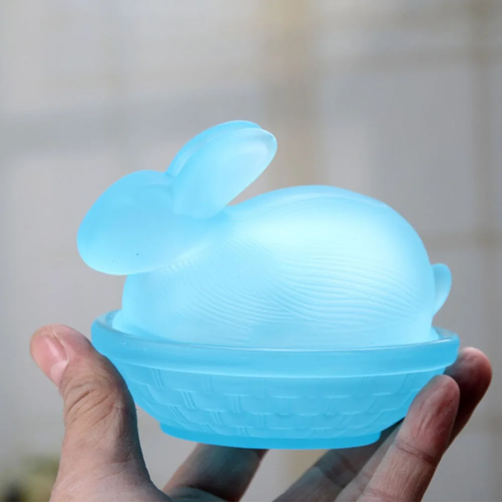 

New Rabbit-Shaped Glass Candy Dish with Lid Easter Bunny Candy Bowl Colorful Storage Tank for Home and Office Desk Decoration