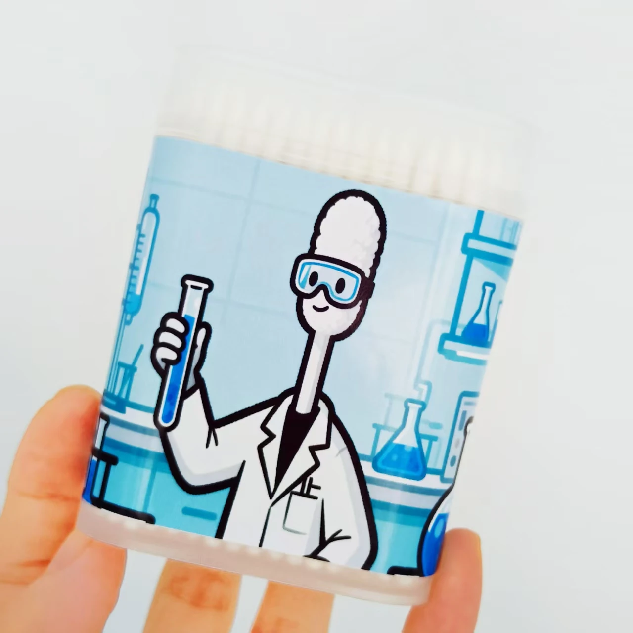 ​ 200 uds/400 Uds. Hisopos de algodón estampados de la serie Laboratory, hisopos de algodón blancos de tallo fino, hisopos de algodón de regalo ​ ​