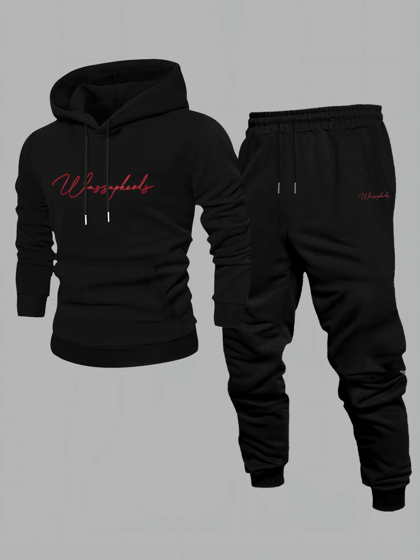 Men New Autumn Winter 2 Piece Tracksuit, Letter Print Hooded Sweatshirt & Sweatpants, Fashion Casual Sportswear Outfit