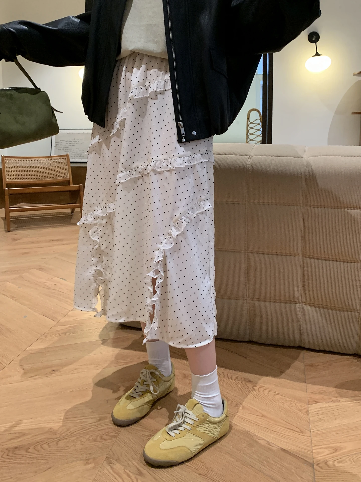 

Платье Xuanxuan с принтом в горошек и текстурой дерева, с воротником-халтер, женское, с завышенной талией, А-силуэт, многоярусная юбка, стройнящее, элегантное, средней длины