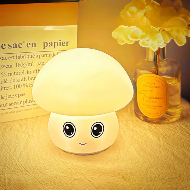 RGB Mushroom Silicone Night Light USB‑Rechargeable Tap Control Color Changing Lamp For Bedroom Bedside Sleeping Decor Lighting