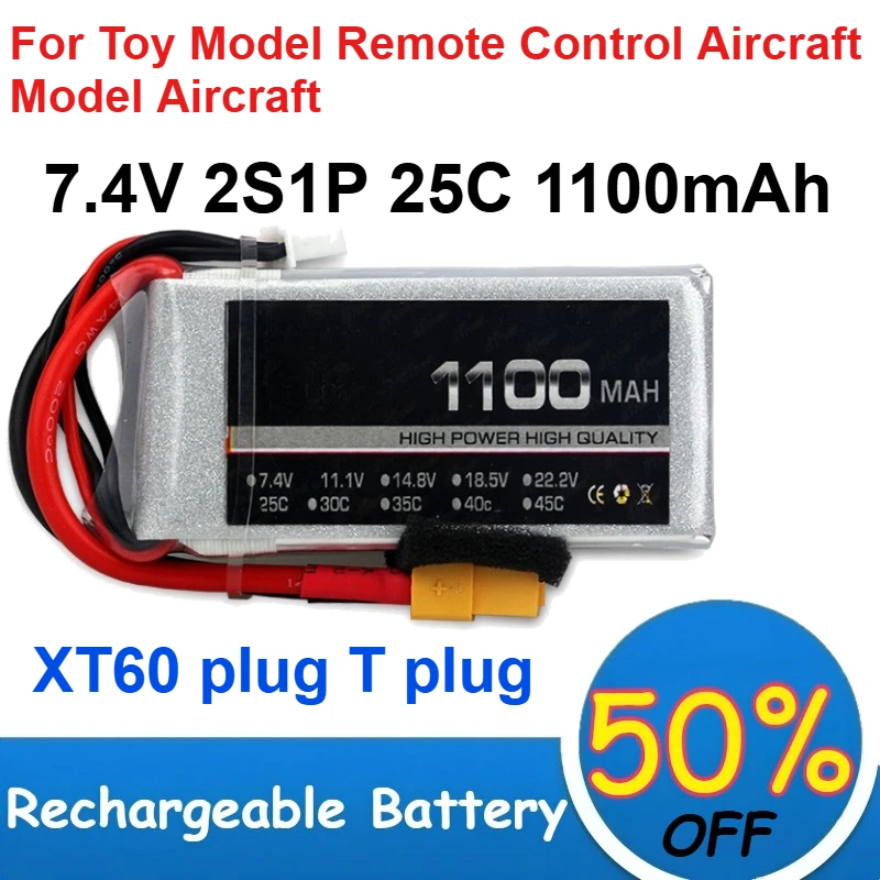 

7.4V 2S1P 25C 1100mAh Polymer Lithium Battery for Toy Model Remote Control Aircraft Model Aircraft Rechargeable Batteries