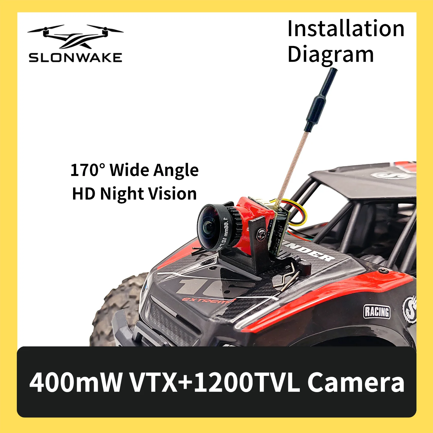 SLONWAKE 5.8G 48CH FPV 400mW VTX z kamerą 1200TVL i 3-calowym monitorem do dronów wyścigowych, samochodów RC, modeli samolotów, dronów o stałym skrzydle, akcesoria
