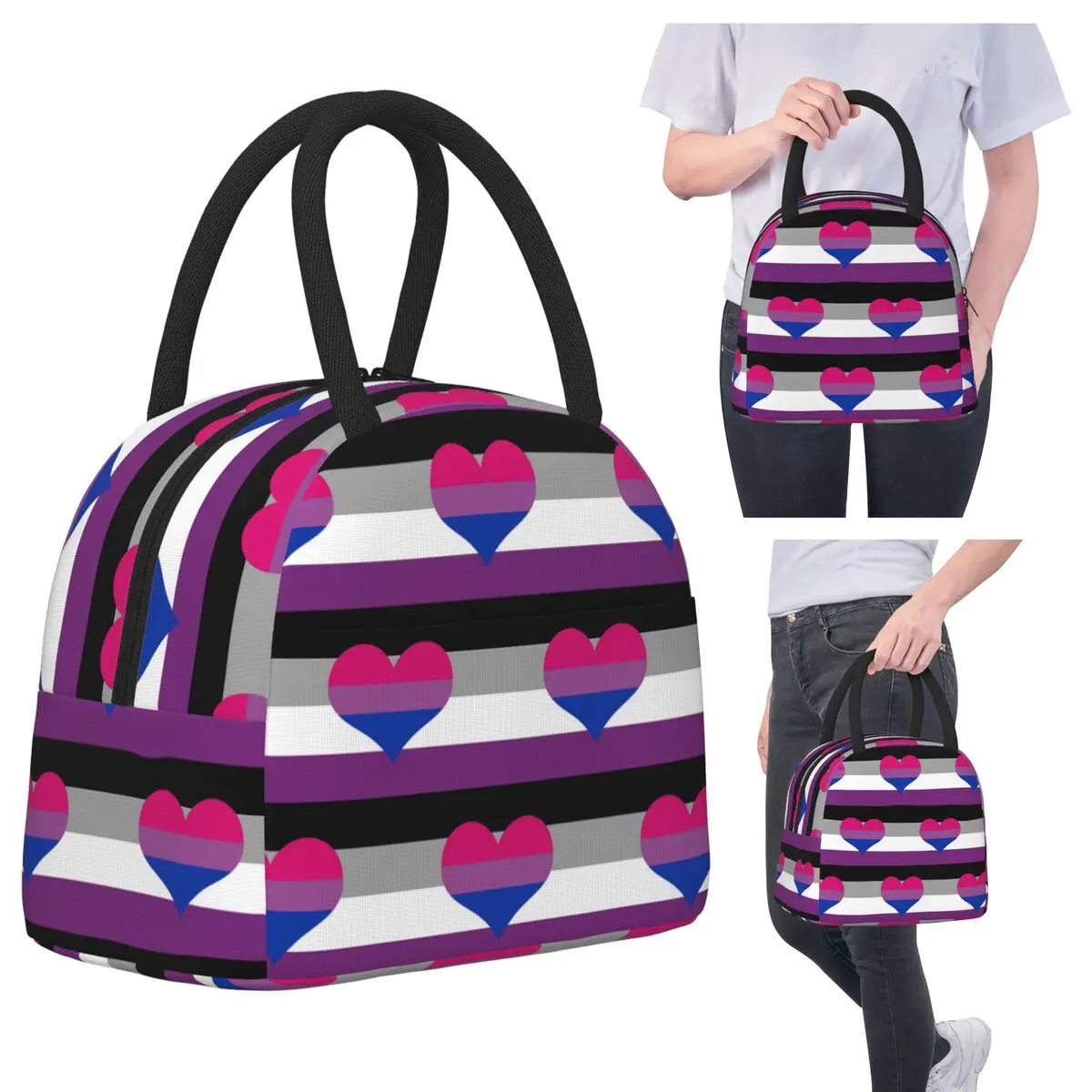 

Asexual Biromantic Pride Flag Insulated Lunch Bag for Kids School Cooler Thermal Food Box Tote Portable Lunch Boxes Container