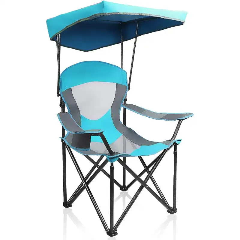 Heavy Duty Canopy Lounge Chair Sunshade Hiking Travel Chair with Cup Holder Enamel Blue