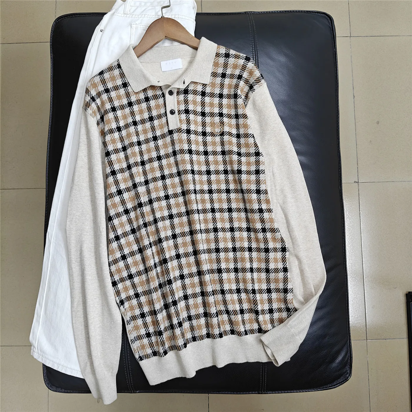 Retro Plaid Tee-Button  Ne Long Sve Knitted Sweater Men's Faion Commute New Cotton 558 Breathable And Comfortable