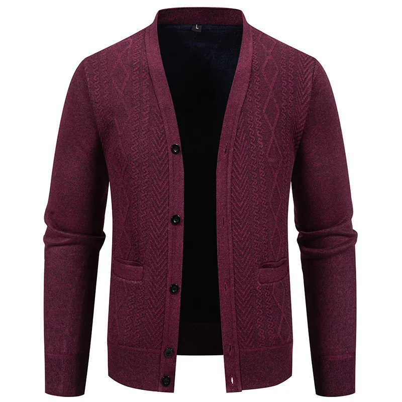 

Мужской кардиган крупной вязки с V-образным вырезом на пуговицах, повседневный, свободного кроя, осенне-зимний