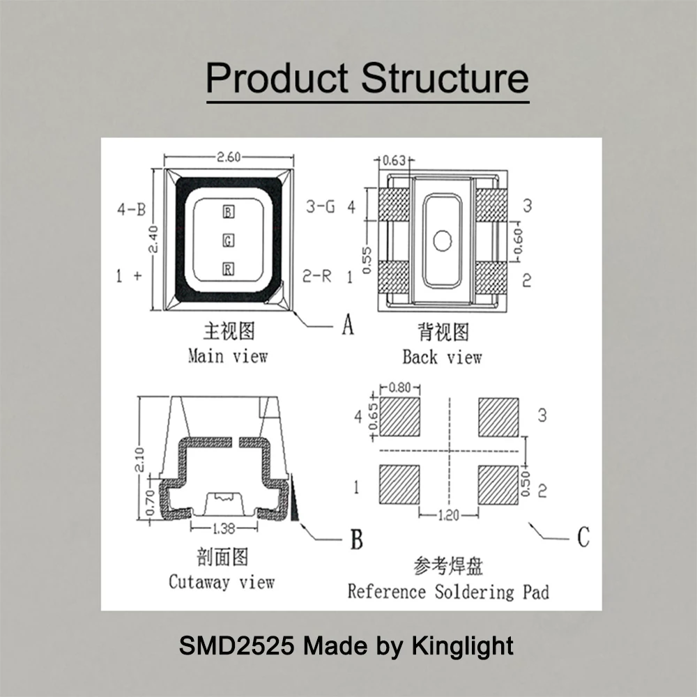 Kinglight SMD2525 full color LED lamp of four feet used for LED display maintenance，Outdoor RGB components for display