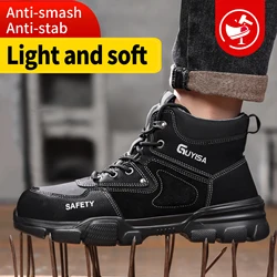 GUYISA Scarpe da lavoro da uomo, punta in acciaio anti smashing e anti piercing, scarpe antinfortunistiche professionali leggere