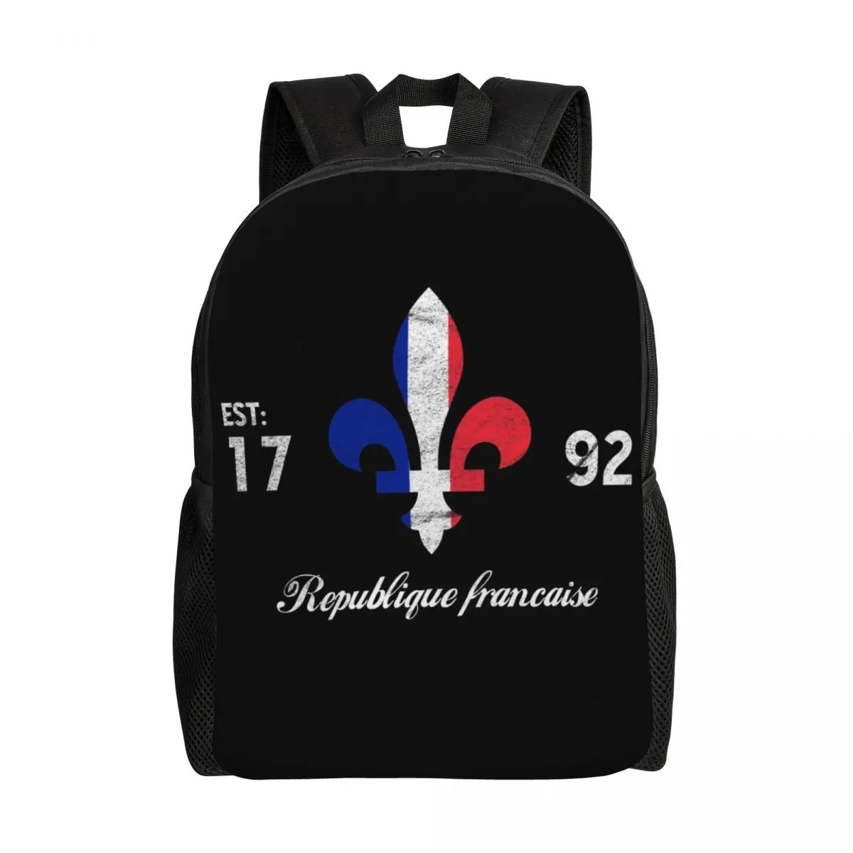 Republique Francais Fleur De Lis Travel Backpack School Computer Bookbag French Flag France Flower College Student Daypack Bag