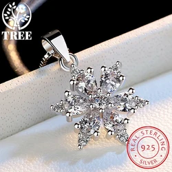 ALITREE 925 Sterling Silver AAA Zircon Snowflake Pendant Necklace for Women Wedding Fine Jewelry