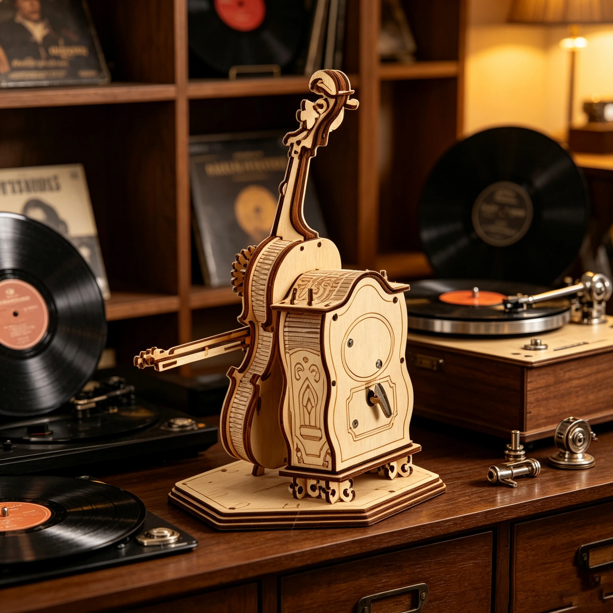 DIY Wooden Cello Mechanical Music Box 3D Puzzle, Musical Instrument Model Home Decor Gift