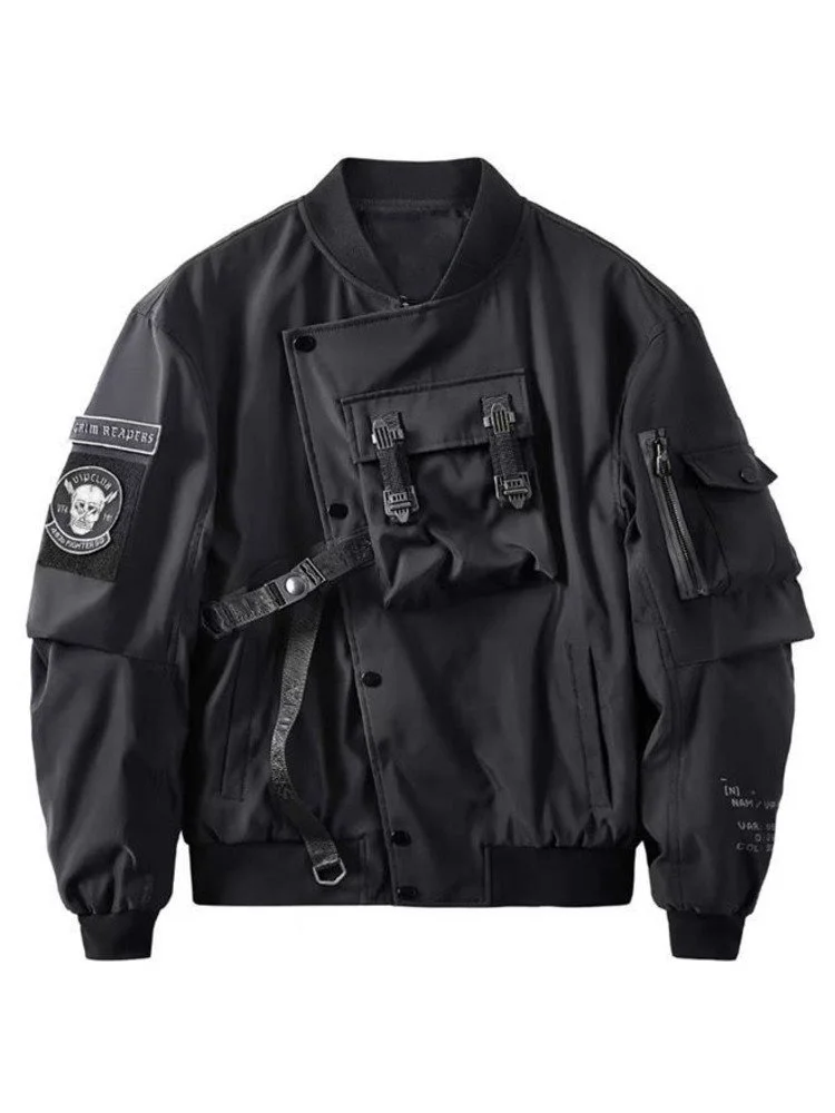 

New Death Bomber Jacket Chest Pocket Techwear Men Punk Hip Hop Tactical Streetwear Black Varsity Jackets Oversized MA1 Coats