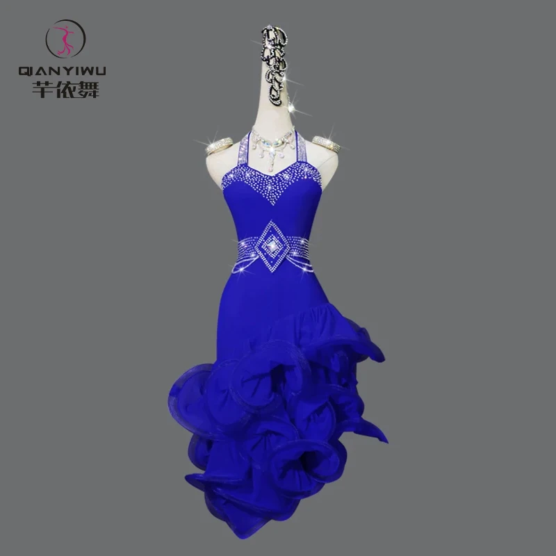 

Blue Latin Costume Prom Party Dress 2024 Women Dance Skirt Competition Adult Dancewear Sports Clothes Line Suit Girl Midi Outfit