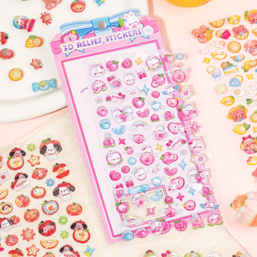 

JIAMEI 1Pc Kawaii 3D Embossed Dropping Stickers Scrapbooking Stickers for Handmade DIY Journaling Supplies Aesthetic Stationery