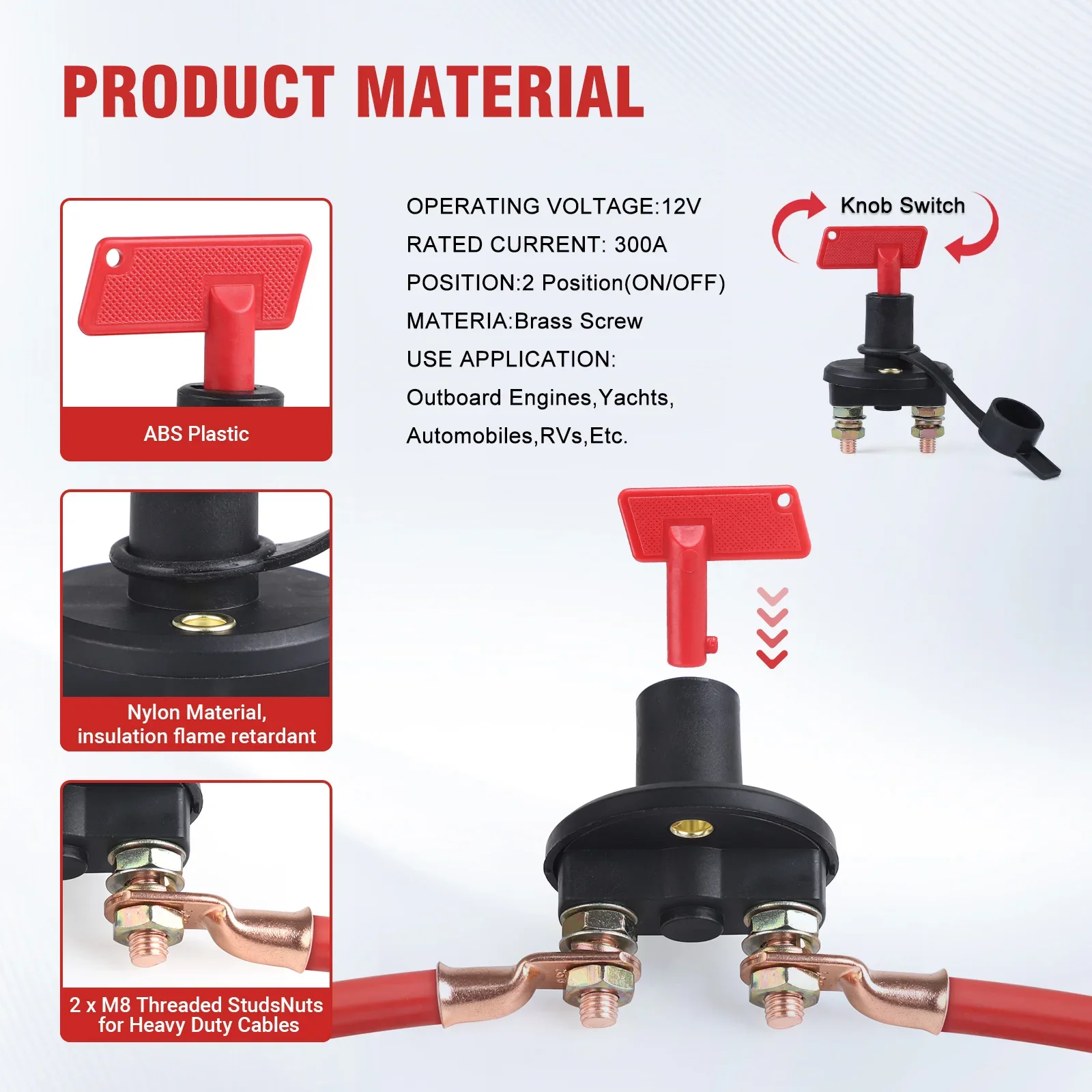 

Battery Disconnect Switch 300A Battery Master Isolator Cut Off Power Kill Switch with 2 Keys For Car Marine Boat RV ATV Truck