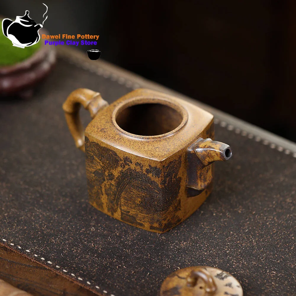 Yixing semi handmade purple clay teapot with dragon bones, Jinsha high-temperature wood fired bamboo teapot