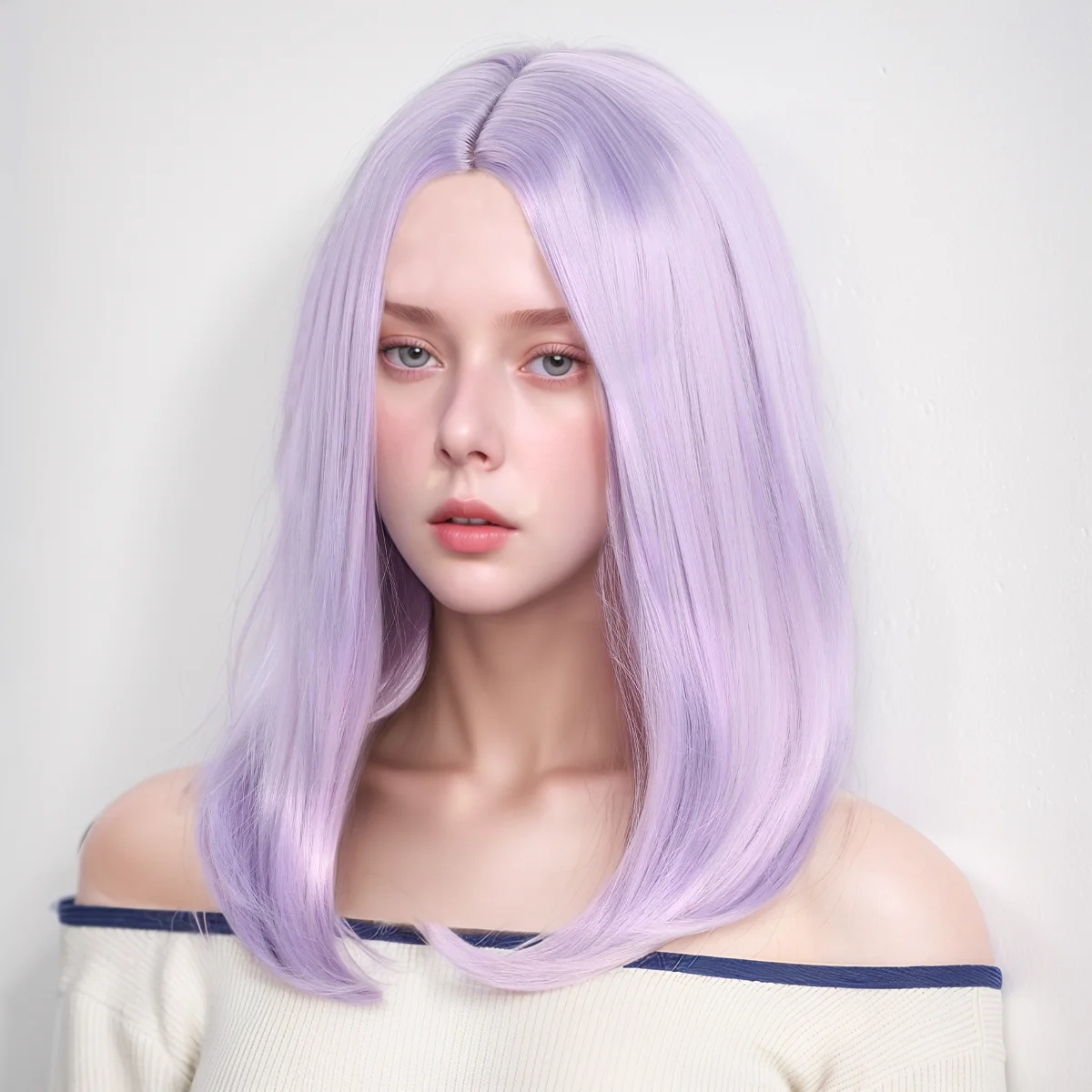 Short Straight Hair Wig with Inward Curls and Middle Parting in Light Purple for Women's Outfits. Soft Synthetic, Heat-Resistant, and Durable. Suitable for Daily Wear, Outfits, and Parties. Cosplay Wig, Party Supplies, Hair Styling, Role-Playing Wig, Costume, Holiday Party, Fun Character