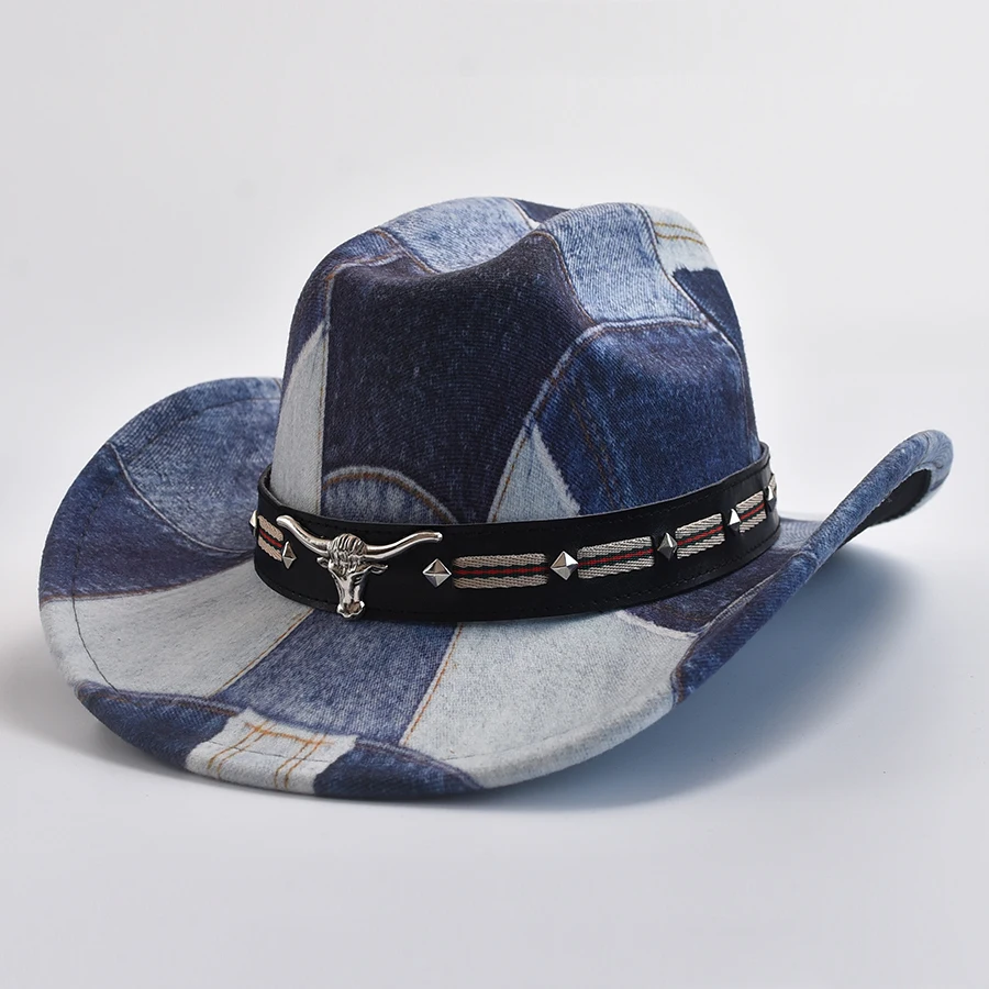 Vintage zachodni kapelusz kowbojski dla mężczyzn 8CM szerokie rondo Gentleman kapelusze jazzowe Panama Cowgirl Sombrero Hombre czapki