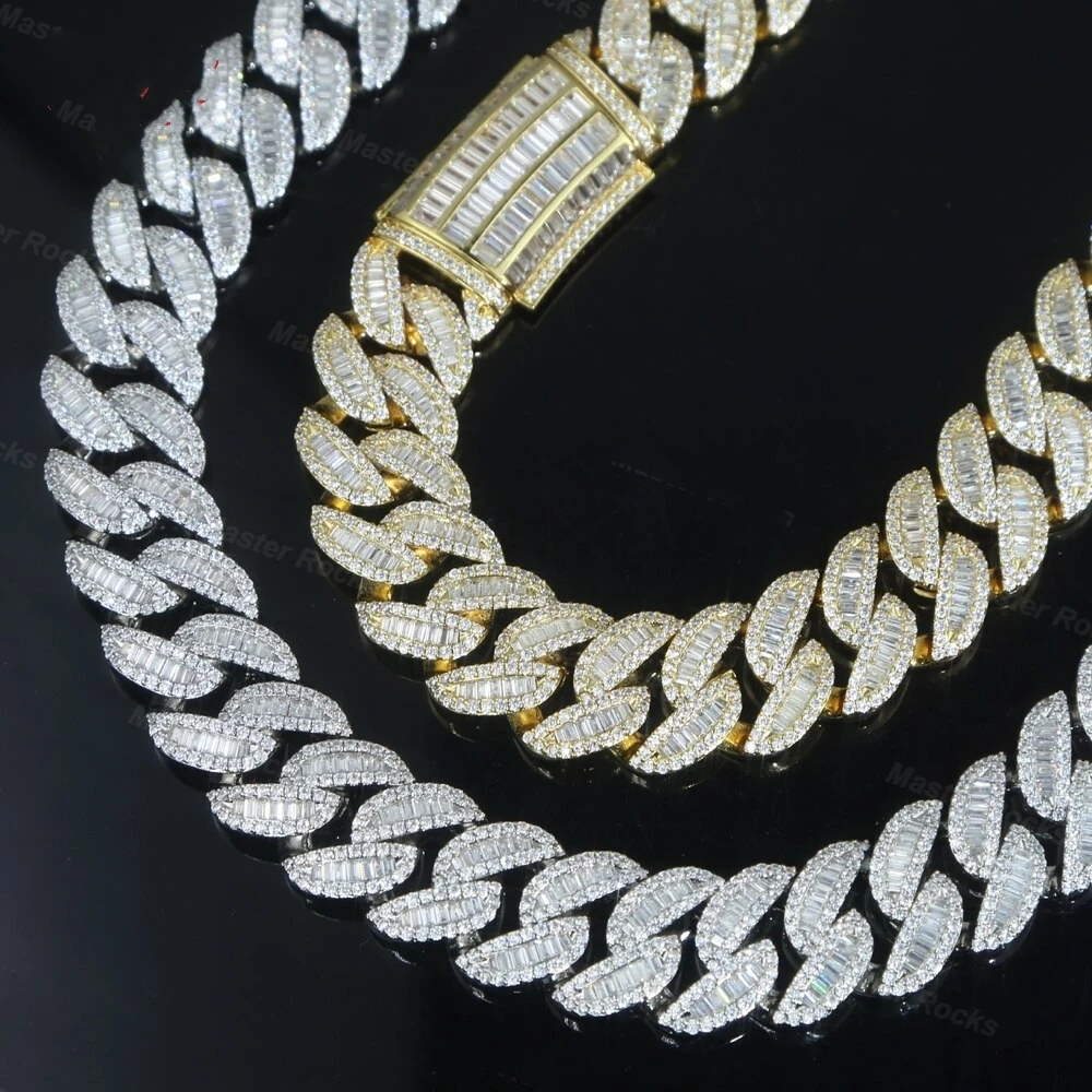 

22mm Cuban Link Chain Baguette Necklace 925 Sterling Silver Pass Diamond Tester Iced Out Hiphop VVS Moissanite Chain