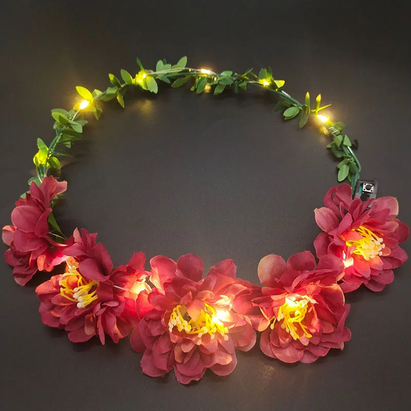 Guirxiété lumineuse de fleurs brillantes, bandeau de sauna, bandeau lumineux à LED, couronne de fleurs, coiffure brillante, vêtements de sauna de fête, accessoires pour cheveux, 1PC