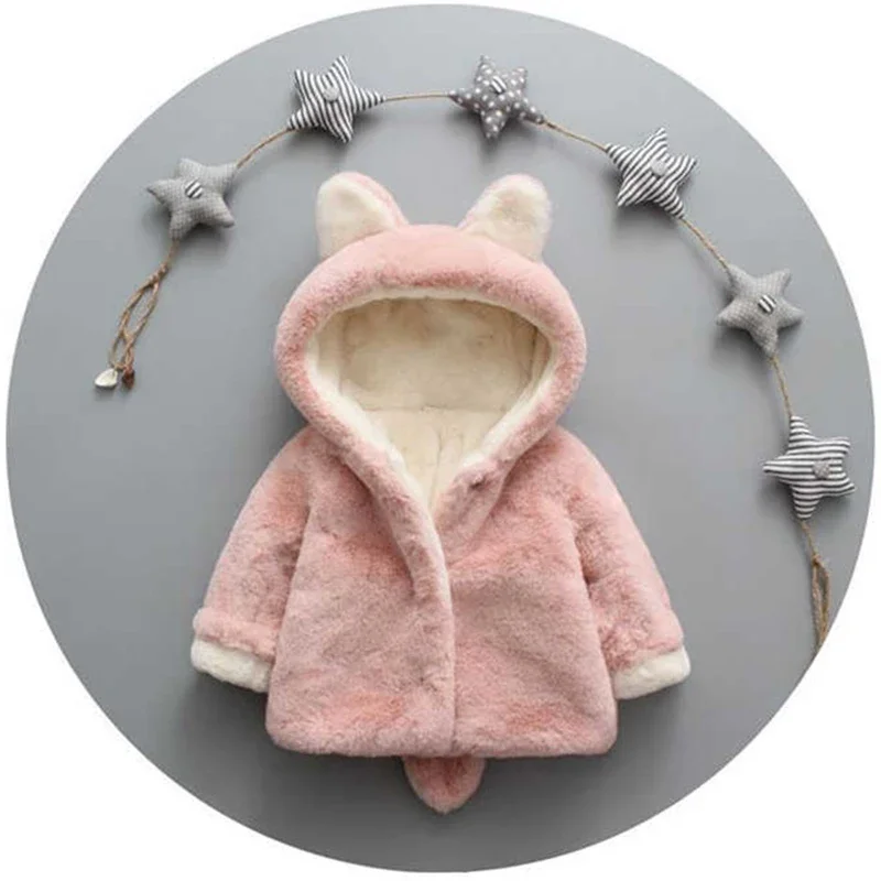 Cute Cat Ears Plush Baby Jacket Christmas Princess Girls Coat Autumn Winter Warm Hooded Children Outerwear Toddler Girl Clothes