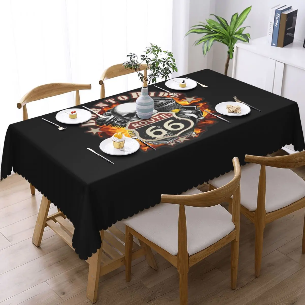 Round Tablecloth Tablecloth 60 inch Kitchen Dinning Table Cloth Spillproof Route 66 for Chopper Motorcycle Riders Table Cover