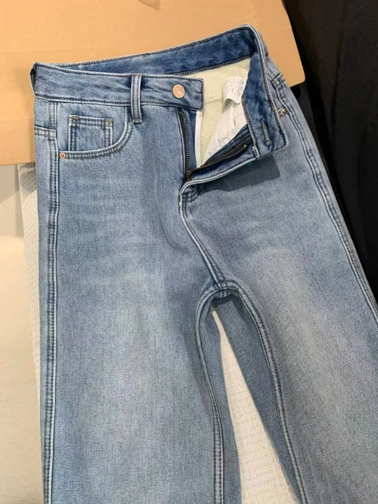 بالإضافة إلى حجم Fce اصطف ثي الدنيم السراويل النسائية الخريف الشتاء عالية الخصر مستقيم الساق الطابق طول السراويل الدافئة #3