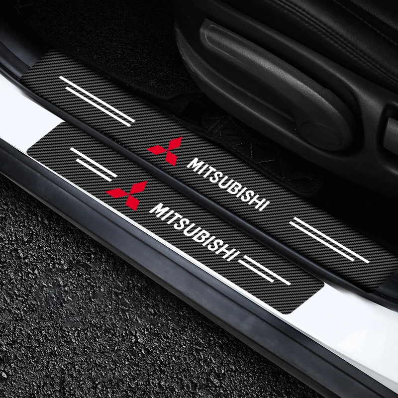 Adesivos de proteção para peitoril de porta de carro, 4 unidades, fibra de carbono, para mitsubishi lancer asx pajero colt pajero l200 galant outlander ex