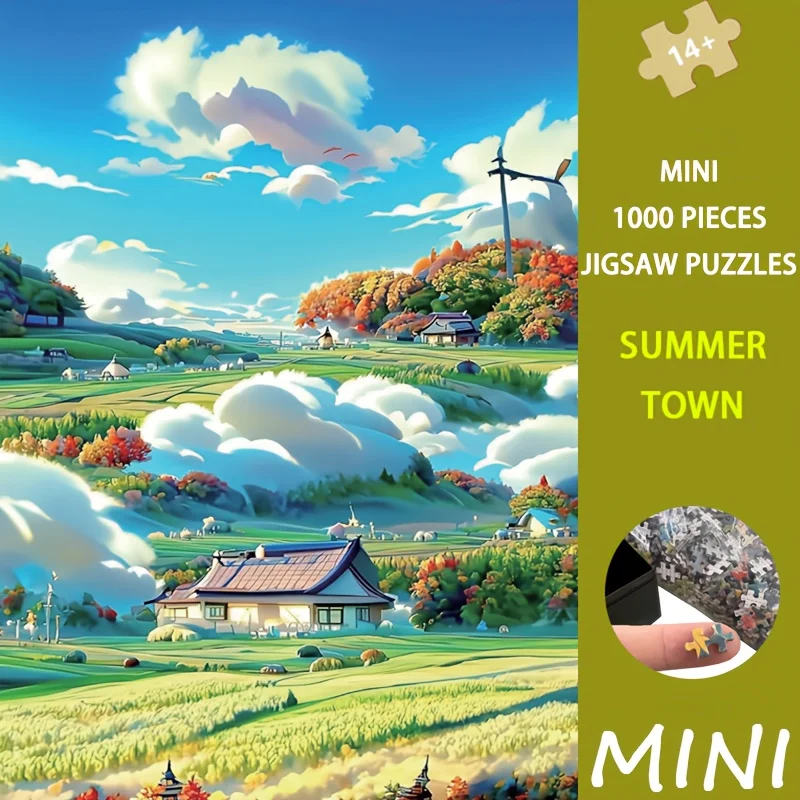 

1000pcs Mini Jigsaw Puzzle - Summer Town Harbor Scene, 14.96x10.24inch Coastal Paper Art for Adults Wall Decor