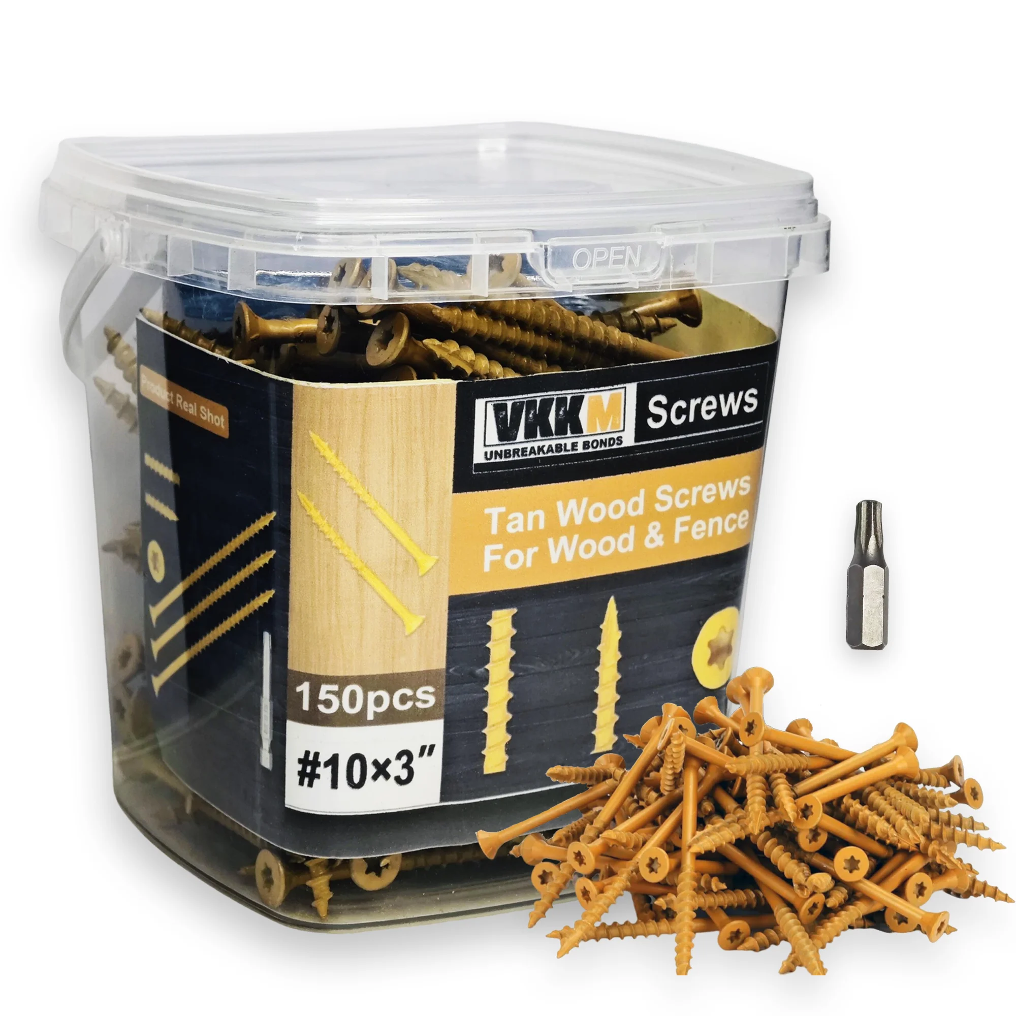 VKKM #10 x 3’' Tan Wood Screws - 150-Piece Pack for Premium Wood and Fence Construction