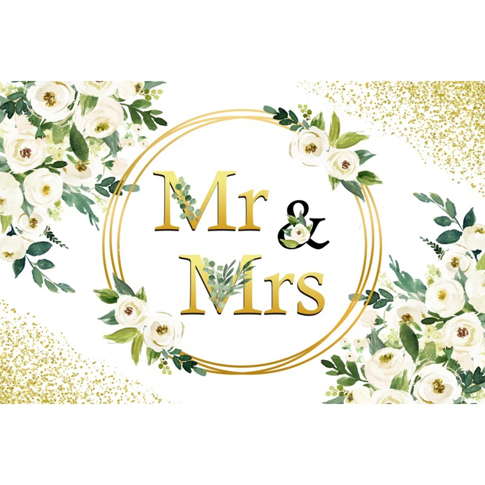 Mr & Mrs Bridal Shower Photography Backdrop Flower Wedding Miss to Mrs Bride to Be Engagement Ceremony Party Photo Background