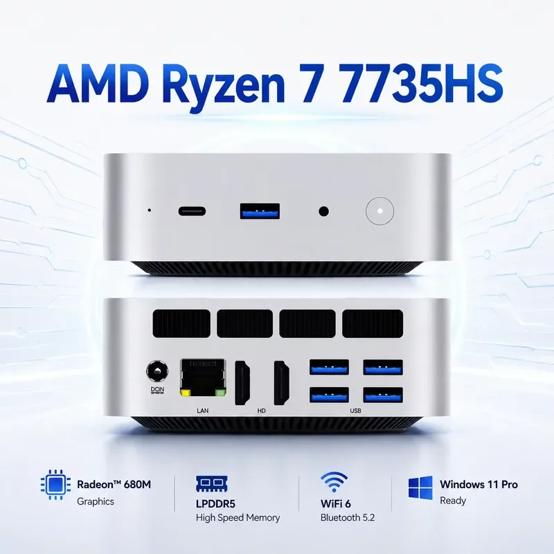 BOLRZO SOAYAN Mini Computer Ryzen 7 7735HS Radeon 680M 16GB 24GB LPDDR5 1TB NVMe SSD WiFi6 4K UHD Win11 Pro Business