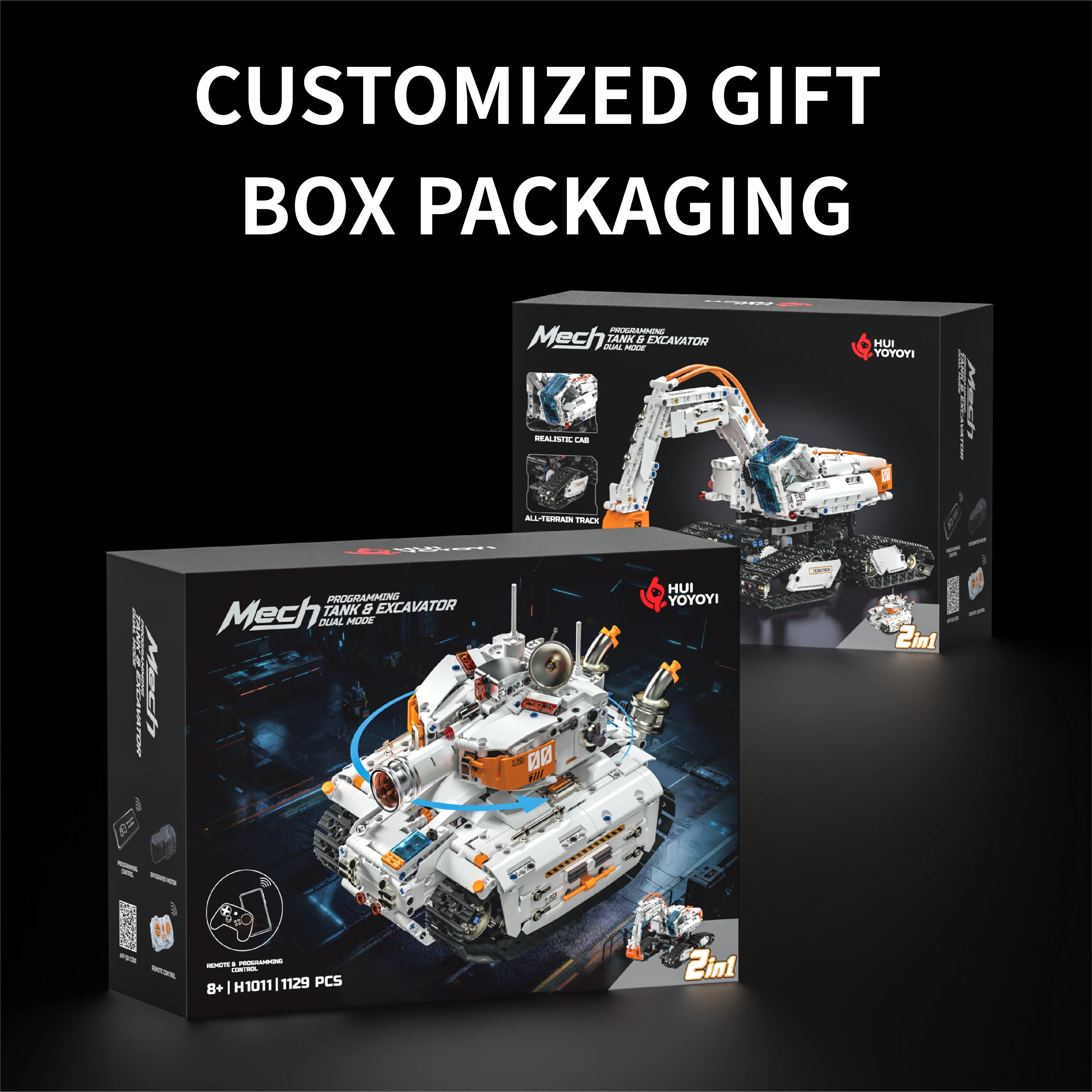 H1011 RC modelo de carro tanque escavadeira de engenharia de transformação de forma dupla - menino e menina blocos de construção brinquedo presente