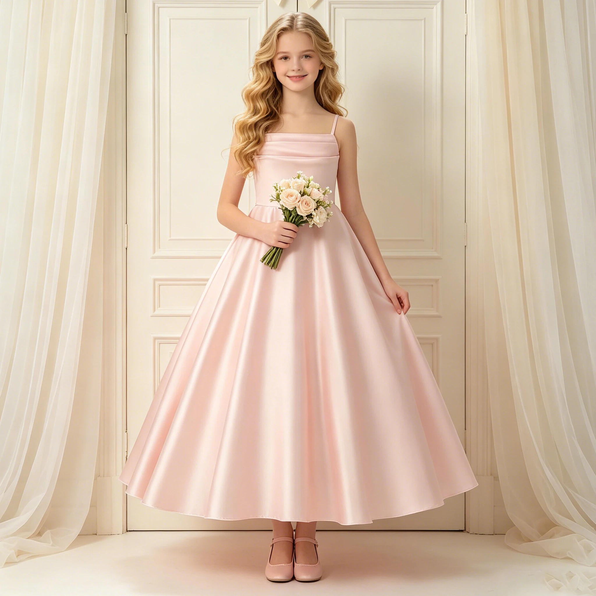 Elegant Bridesmaids Party Backless Girl Dress Formal Bow Wedding Graduation Princess Prom Dress for Girl Sweet Birthday Costumes