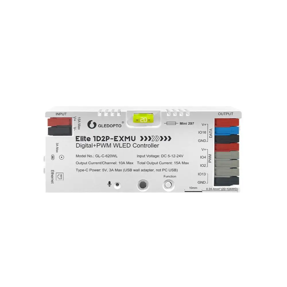 A72U  WLED Controller Elite 1D2P-EXMU -C-620WL Built-in Relay Fuse Ethernet for Digital PWM Single Color LED Strip