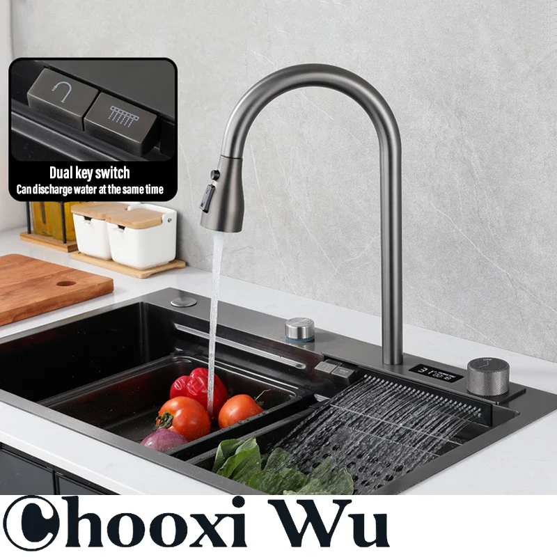 CHOOXIWU-A multifunctional pull-out faucet suitable for the kitchen, digital display kitchen sink faucet