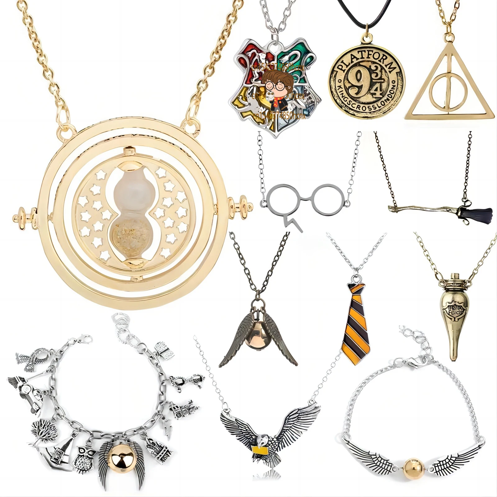 Necklace Brooch Bracelet Ring Time Turner Hourglass Magic School Badge Chain Pins Choker Jewelry Accessories Gifts