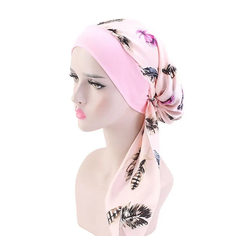 Headscarf Stretchy Turban Cap Smooth Headscarf Cap Traditional Imitation Silk Lacing Up Head Wrap Hair Accessories