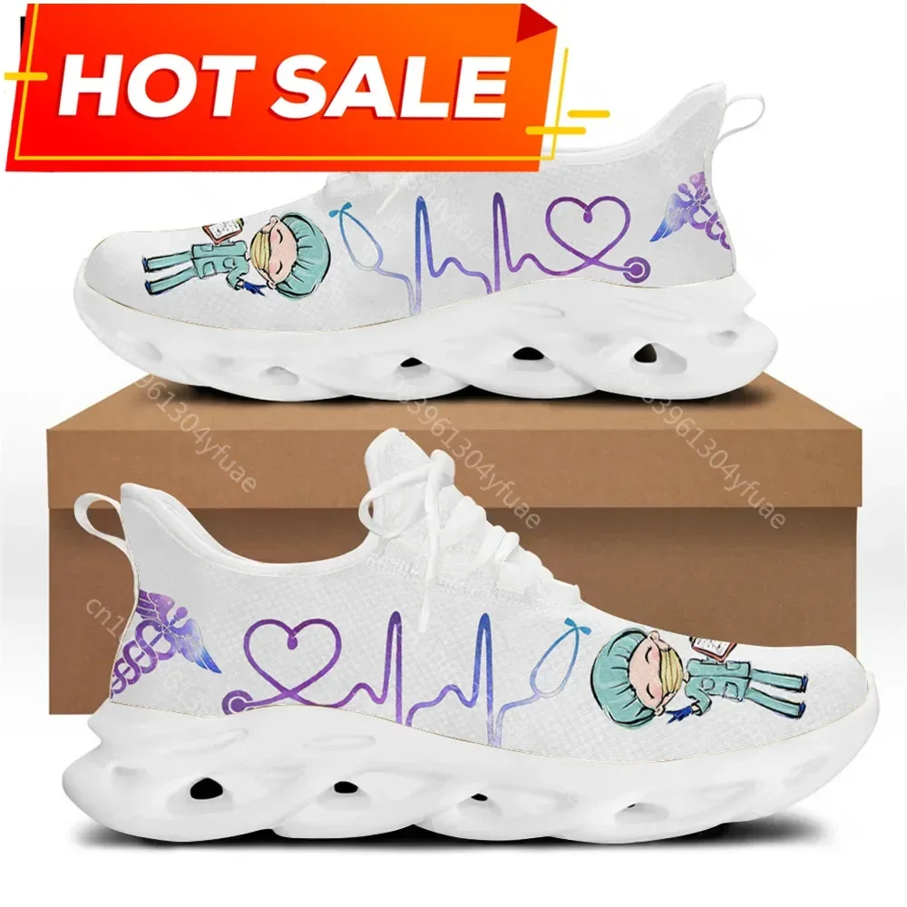 Women White Nursing Shoes Cute Cartoon Nurse Doctor Healthcare Brand Design Ladies Mesh Flats Sneakers Zapatillas