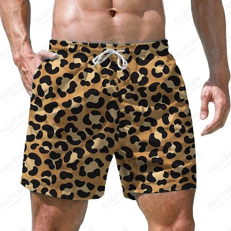 Men\'s Leopard Print Beach Shorts 3d Print Casual Party Clothes Board Shorts Harajuku Breathable Swimsuit Homme Oversized Clothes